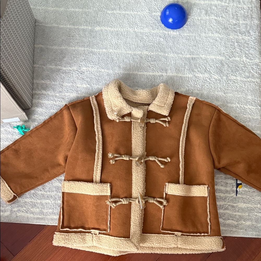 Cozy Tan and Cream Kids Toggle Jacket( new)
